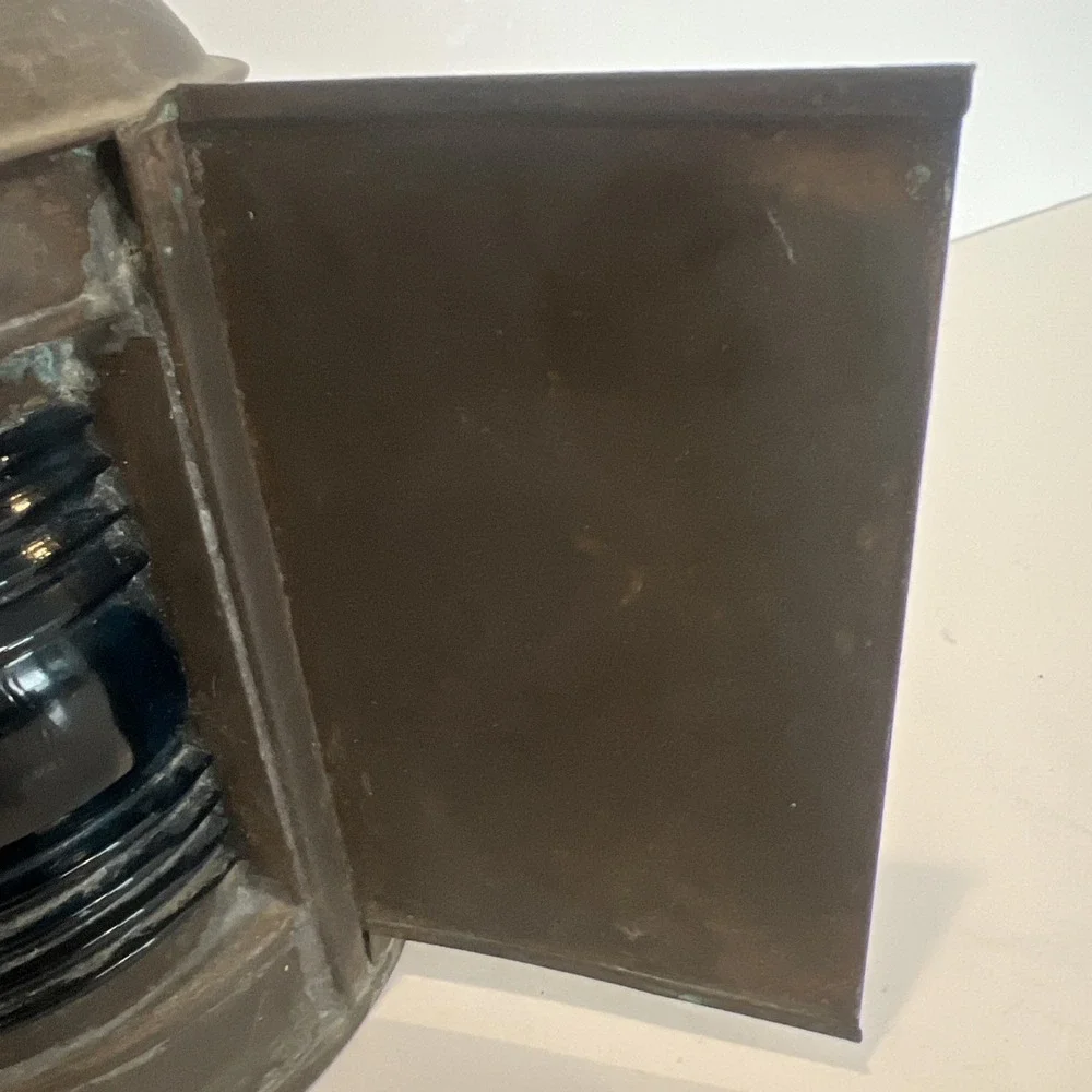 Vintage National Marine Lamp Co. Ship Lantern Fresnel Glass New York Red Blue